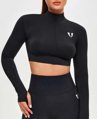 Firm abs Stand Collar Crop Top